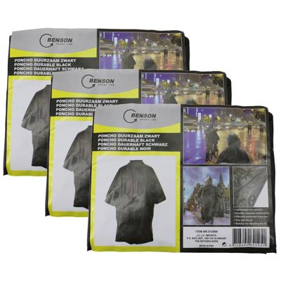 Benson Regenponcho - 3x stuks - zwart - herbruikbaar - voor volwassenen - poncho