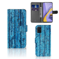 Samsung Galaxy A51 Book Style Case Wood Blue - thumbnail
