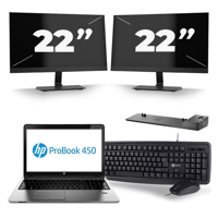 HP ProBook 450 G2 - Intel Core i3-4e Generatie - 15 inch - 8GB RAM - 256GB SSD - Windows 11 + 2x 22 inch Monitor