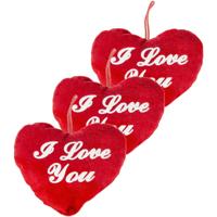 Hart kussen - 3x stuks - rood - I Love You - 13 cm - pluche - Valentijn cadeau - hartjeskussen