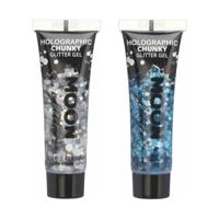 Moon Creations Chunky Glittergel set - voor lichaam en gezicht - zilver en blauw