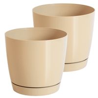 Set van 2x stuks plantenpotten/bloempotten kunststof glanzend mat goud dia 18 x hoogte 16.5 cm