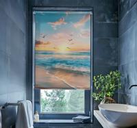 Strand en meeuwen raambekleding badkamer
