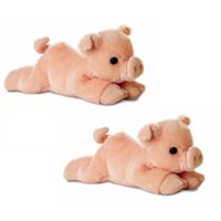 2x stuks pluche varkens/biggen knuffel 20 cm - thumbnail