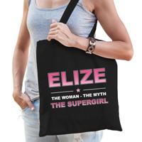 Naam cadeau tasje Elize - the supergirl - zwart - voor dames - katoen