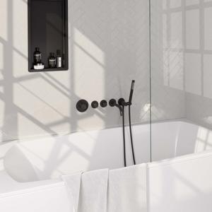 Inbouwthermostaatset Brauer Black Carving Incl Baduitloop en 3 Standen Handdouche Mat Zwart