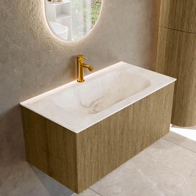 Badmeubel Mondiaz Kurve-Dlux | 90 cm cm | Meubelkleur Dusk | Wastafelkleur Frappe | Solid surface | Wasbak midden spoelbak | 1 kraangat