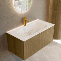 Badmeubel Mondiaz Kurve-Dlux | 90 cm cm | Meubelkleur Dusk | Wastafelkleur Frappe | Solid surface | Wasbak midden spoelbak | 1 kraangat