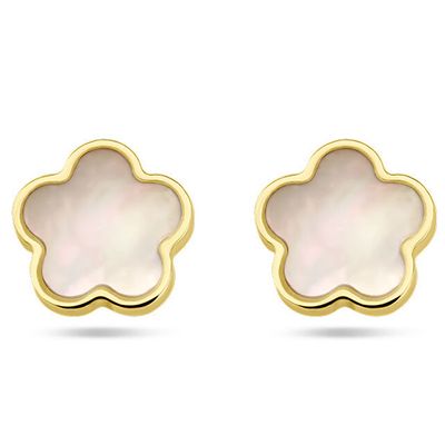 Oorknoppen Bloem geelgoud-parelmoer wit 6 x 6 mm