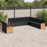 11-delige Loungeset met kussens poly rattan zwart
