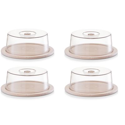 4x Kaas snijplanken/serveerplanken/opbergdozen rond met deksel 23 cm