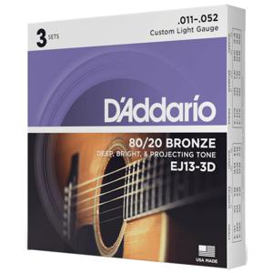 D'Addario EJ13-3D 11-52 Custom Light Bronze snaren voor westerngitaar (3 sets)
