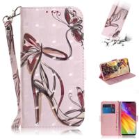 3D gekleurde tekening Butterfly hoge hakken schoenen patroon horizontale Flip lederen case voor LG Q Stylo 5 met houder & kaartsleuven & portemonnee