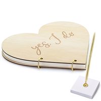 Gastenboek/receptieboek met luxe pen in houder - Bruiloft - goud/hout - 27 x 25 cm