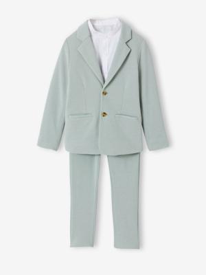 Feestelijke jongensset met overhemd met maokraag en broek blauwgroen