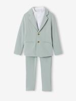 Feestelijke jongensset met overhemd met maokraag en broek blauwgroen