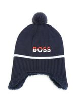 BOSS Kidswear bonnet en maille à logo brodé - Bleu