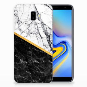 Samsung Galaxy J6 Plus (2018) TPU Siliconen Hoesje Marmer Wit Zwart - Origineel Cadeau Man