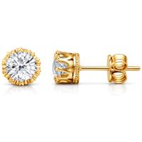 Zirkonia Oorbellen 7mm - Goudkleurige Studs - Oorknopjes met Kroonzetting - Luxe Look