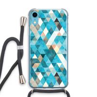 Gekleurde driehoekjes blauw: iPhone XR Transparant Hoesje met koord