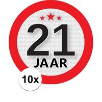 10x 21 Jaar leeftijd stickers rond 9 cm verjaardag versiering   -