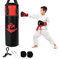 Bokszak Set met 8oz Bokshandschoenen Handriemen Zak Bokszak voor Kinderen en Volwassenen Zwart + Rood
