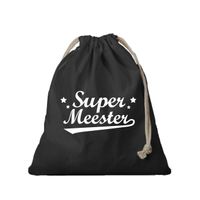 1x Canvas cadeautasje Super Meester zwart met koord 25 x 30 cm