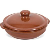 Mini ovenschaal/stoofpot - Oviedo - aardewerk - D13 x H4 cm - met deksel - bruin