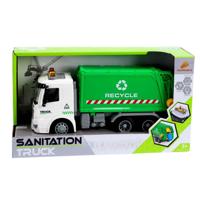 Overige Merken Recycle vuilniswagen 30 cm + licht en geluid groen/wit