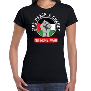 Protest T-shirt voor dames - Palestina - give peace a chance, no more war - zwart - vrede