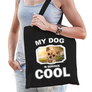 Katoenen tasje my dog is serious cool zwart - Chihuahua honden cadeau tas