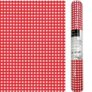 3-IN-1 ROL Tafelloper en Placemats Airlaid - Vichy Rood/Wit Geblokt - 40 x 480 cm - 6 Rollen