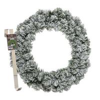 Kerstkrans 40 cm - groen - besneeuwd - met messing hanger/ophanghaak - Kerstkransen
