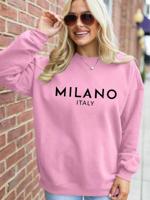 Bon&Bon Milano Rhinestone Sweatshirt | Black Long Sleeve Pullover Baby Pink / L