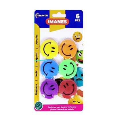 Magneten rond - smile design - multi kleuren - 6x stuks - D4 cm - hobby/koelkast magneetjes