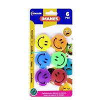 Magneten rond - smile design - multi kleuren - 6x stuks - D4 cm - hobby/koelkast magneetjes
