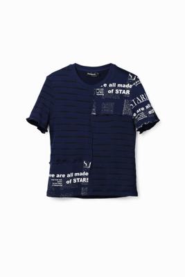 T-shirt patch strepen kranten - BLUE - S