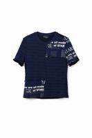 T-shirt patch strepen kranten - BLUE - S T-shirt patch strepen kranten - BLUE - S