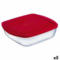 Rechthoekige lunchbox met deksel Ô Cuisine Cook&store Ocu Rood 2,5 L 28 x 20 x 8 cm Siliconen Glas (5 Stuks)