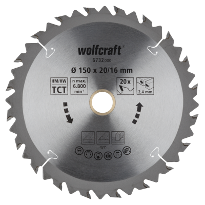 Wolfcraft HM Cirkelzaagblad | 20 td | Ø150 x 20 x 2,4mm | 1 stuk - 6732000
