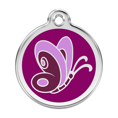 Butterfly Purple roestvrijstalen hondenpenning large/groot dia. 3,8 cm - Reddingo