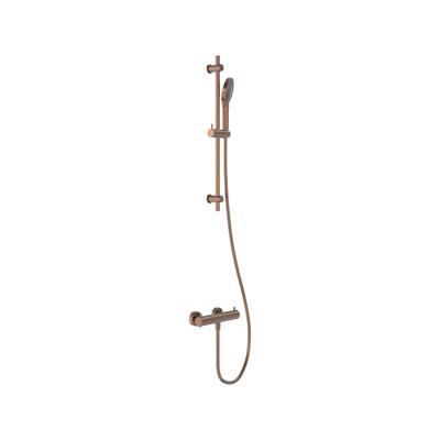 Doucheset MAY Opbouw met Thermostaat, Incl. Glijstang, Doucheslang 150 cm & 3-Standen Handdouche Geborsteld Mat Koper PVD