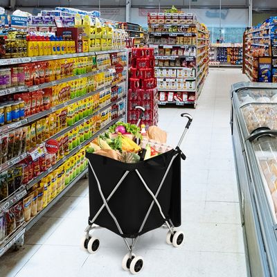 Opvouwbare Boodschappentrolley met Wielen Handkar met Afneembare Oxford-Tas Opvouwbare Winkelwagen (Zwart)