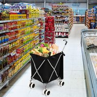 Opvouwbare Boodschappentrolley met Wielen Handkar met Afneembare Oxford-Tas Opvouwbare Winkelwagen (Zwart)