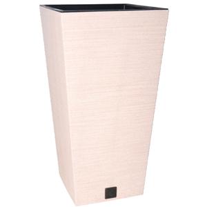 Plantenpot/bloempot voor buiten - kunststof - creme wit - Eco wood look - D24 x H45 cm