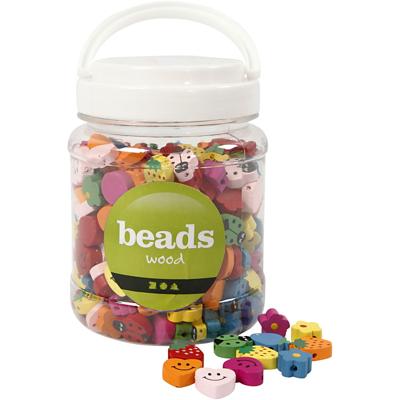Creativ Company Houten kralen figuren, afm 15-20 mm, gatgrootte 1,5 mm, ca. 325 stuk, 235 gr, 700 ml/ 1 doosje