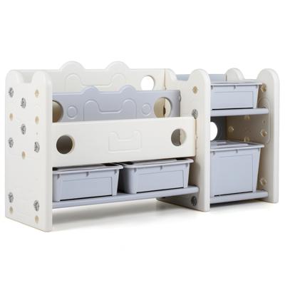 2-In-1 Speelgoedrek voor Kinderen met Boekenplank Voorzien van 4 Opbergdozen en 3 Planken