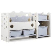 2-In-1 Speelgoedrek voor Kinderen met Boekenplank Voorzien van 4 Opbergdozen en 3 Planken