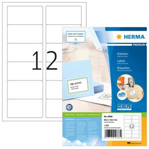 Herma 4666 Adresetiketten 88.9 x 46.6 mm Papier Wit 1200 stuk(s) Permanent hechtend Inkjet, Laser (zwart/wit), Laser (kleur), Kopiëren (zwart/wit), Kopiëren