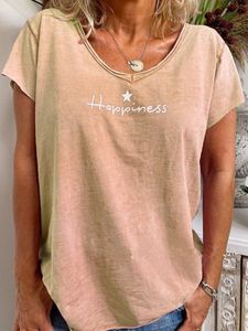 Pink Cotton-Blend Casual Round Neck T-shirt